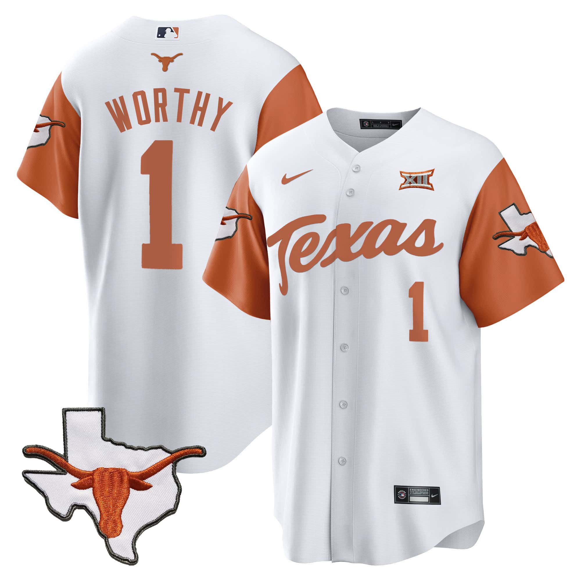 Men Texas Longhorns #1 Worthy White 2024 Baseball NCAA Jersey style 1->indianapolis colts->NFL Jersey
